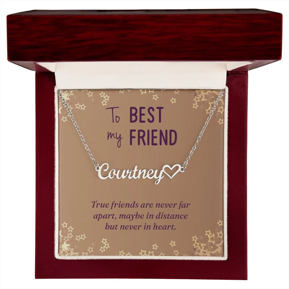 True Friends are Never Far Personalized Silver Tone Heart Name Necklace Custo